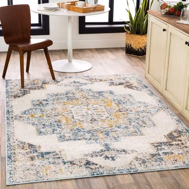 Livabliss Ankara Round Boho Oriental Rug in Blue and Beige, Diameter: 160 cm – 1