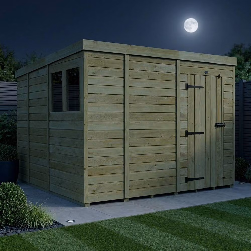 Buttercup Farm Rustic Brown Timber Pent Garden Shed with Single Door and Windows, W/D/H: 274 x 274 x 210 cm – 3