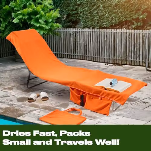 OHS Microfibre Quick Drying Beach Towel with Bag, Orange, 75 x 75 cm – 2