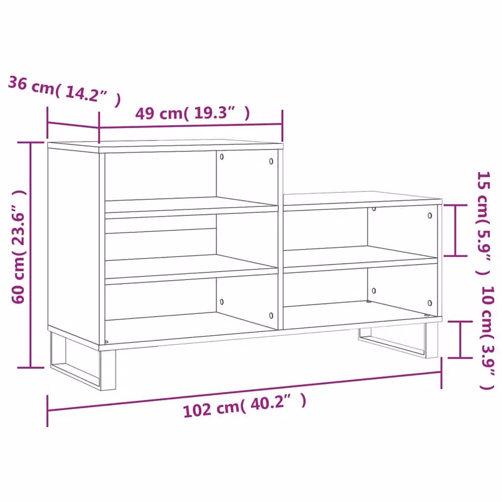 Berkfield Home Industrial Shoe Cabinet in Concrete Grey, W/D/H: 102 x 36 x 60 cm – 5