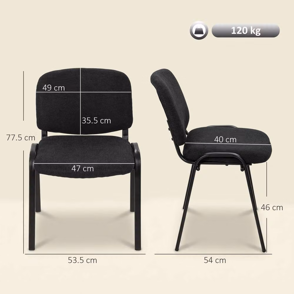 HOMCOM Stackable Meeting Chair with Padded Fabric Seat in Black – 3