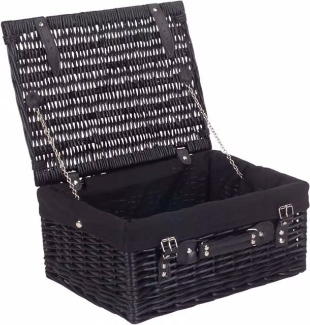 Red Wicker Picnic Basket with Black Lining and Black Willow Design, W/D/H: 41 x 30 x 19 cm