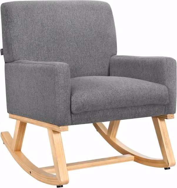 Costway Fabric Upholstered Recliner Rocking Chair in Grey with Solid Wood Frame – 1
