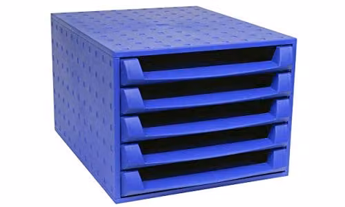 Exacompta The Box Forever Multi-Compartment Storage Unit with 5 Open Drawers, Blue, W: 38.7 cm, D: 28.4 cm, H: 21.8 cm – 1