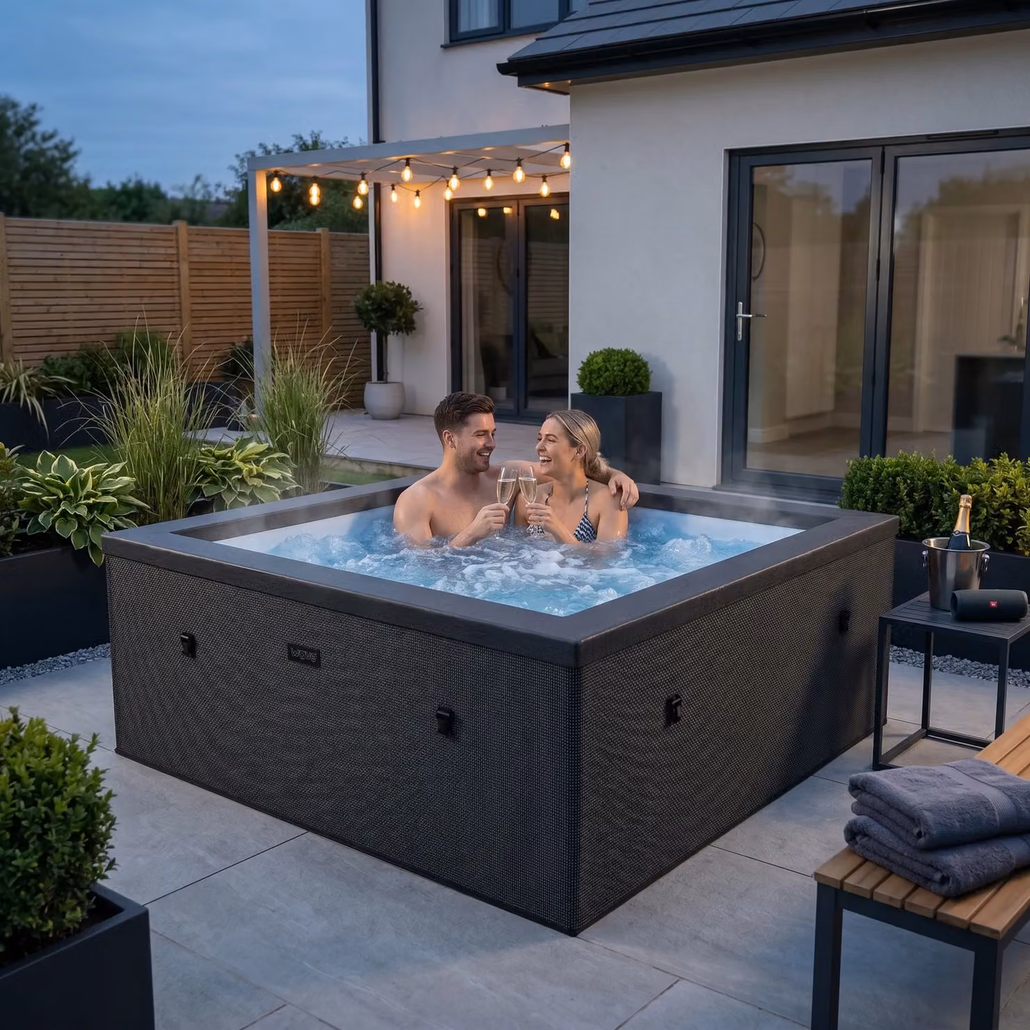 Wave Spas Wave Garda 4-Person Inflatable Foam Hot Tub Bundle with Thermal Cover and Ground Sheet in Black – 2