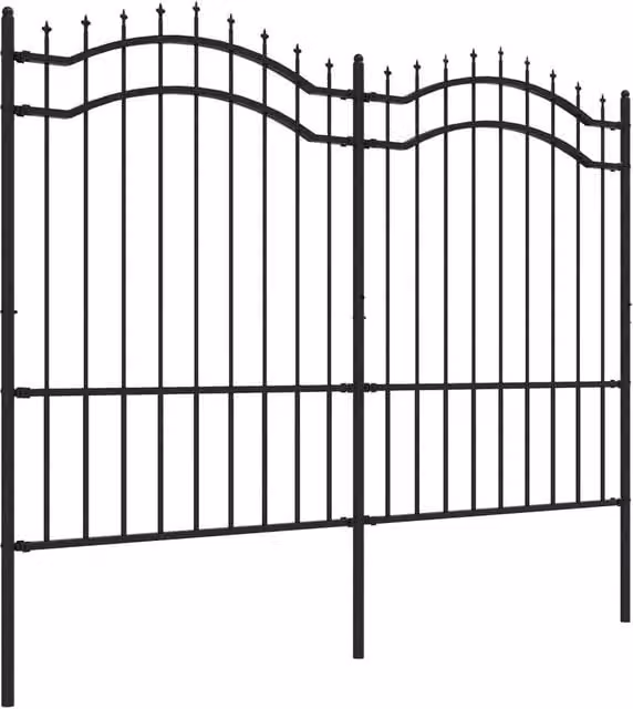 Berkfield Home Spear Top Garden Fence in Black Powder-coated Steel, Height: 190 cm