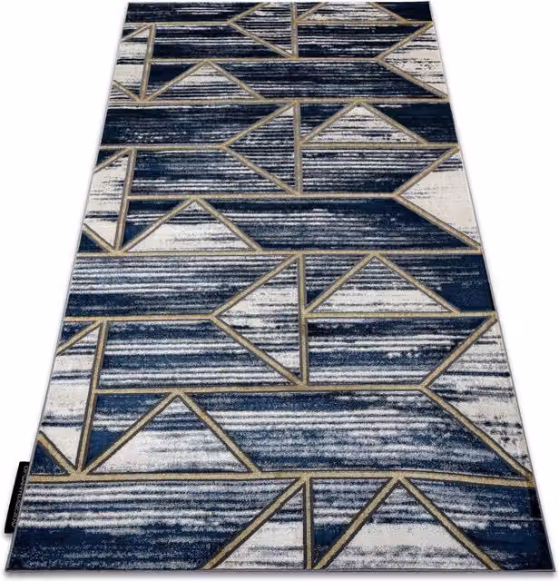RugsX De Luxe Geometric Blue Polyester Rug, W: 140 cm, D: 190 cm – 1