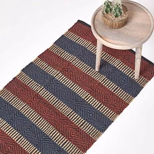 Homescapes Modern Multicolour Striped Jute Floor Runner Rug, W/L: 66 x 200 cm