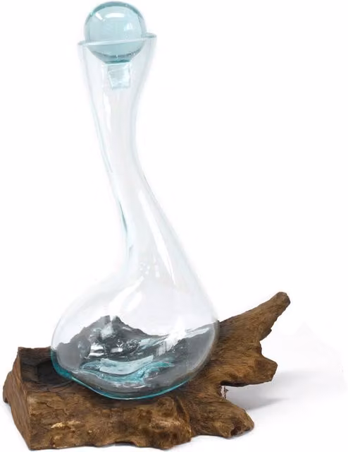 KDMD Molten Glass on Wood Wine Decanter in Brown