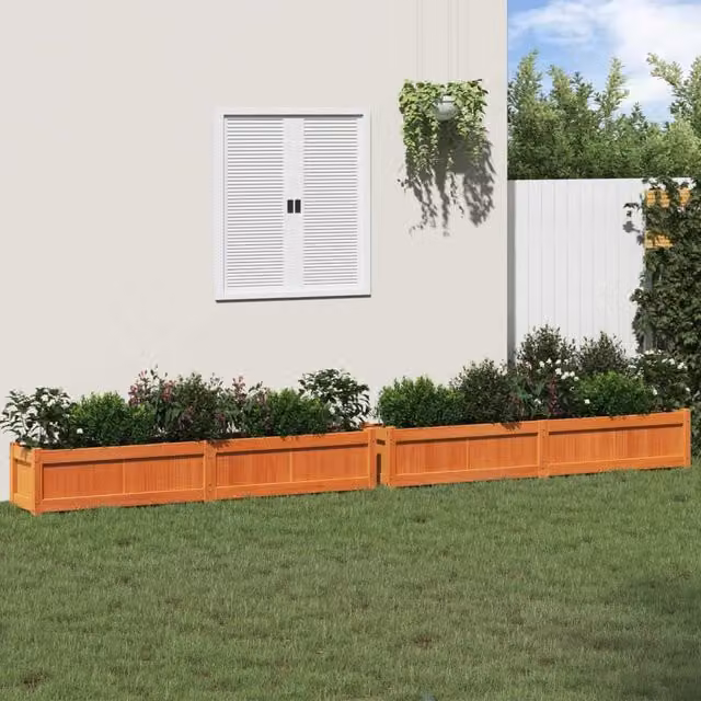 Berkfield Home Garden Wax Brown Solid Wood Pine Planter Tub, 2 Pack