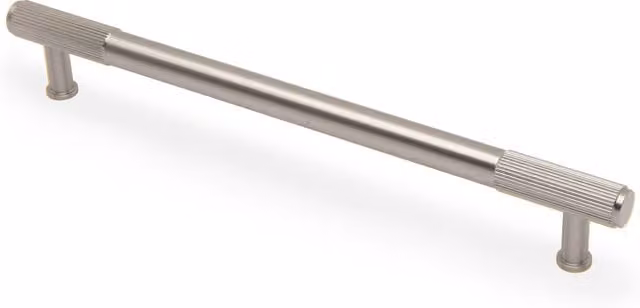 Handle & Home Brushed Nickel Plated Reeded Bar Cabinet Handle, Silver/Grey, 128mm