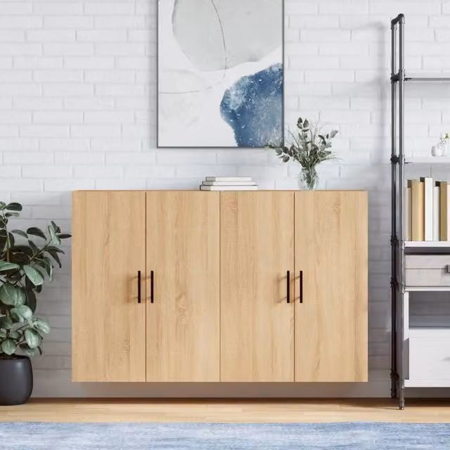 Berkfield Home Set of 2 Wall Mounted Cabinets in Sonoma Oak Brown, W/D/H: 69.5 x 34 x 90 cm