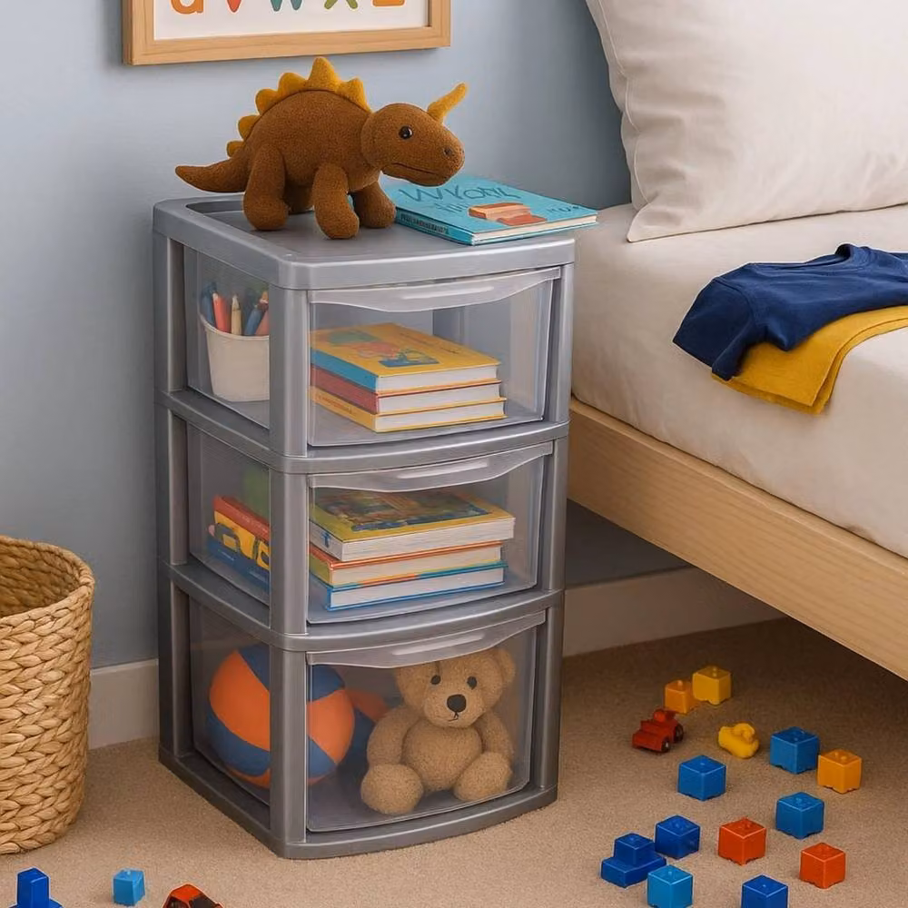 FORGEVIO 3 Tier Stackable Plastic Storage Drawers in Silver and Transparent – 2