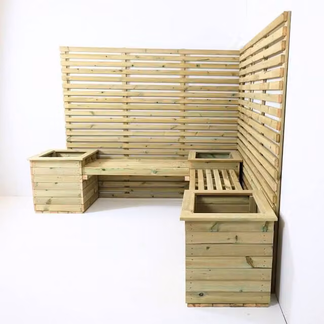 Churnet Valley Garden Furniture Ltd Corner Planter Bench with 2 Seat Fence Panels, Beige, W: 50 cm, D: 50 cm, H: 53 cm