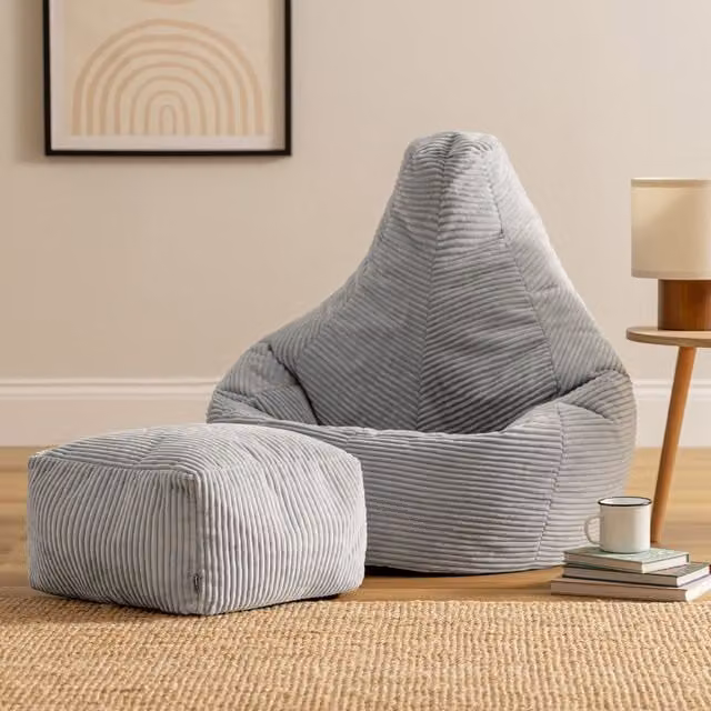 icon Dalton Cord Bean Bag Gaming Chair and Footstool with Filling in Grey – 1