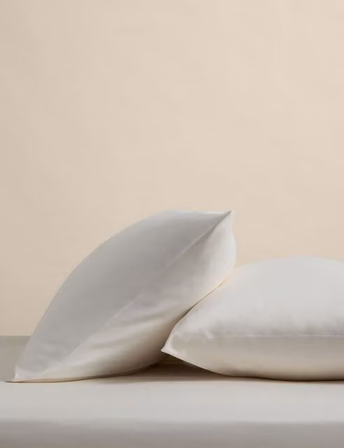 M&S 2 Pack Egyptian Cotton 400 Thread Count Mako Satin Pillowcases in Beige