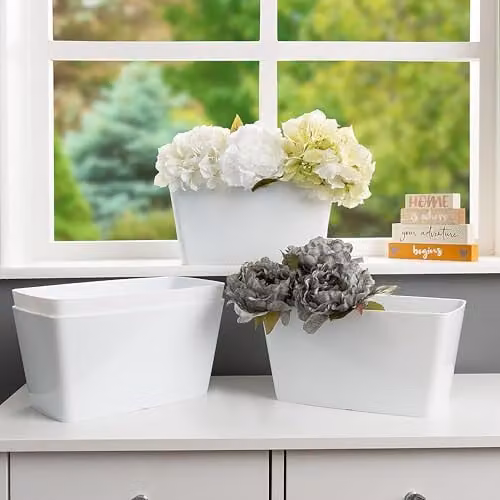 Wham Studio Set of 4 Rectangular Plastic Planter Troughs in White, 30cm – 3