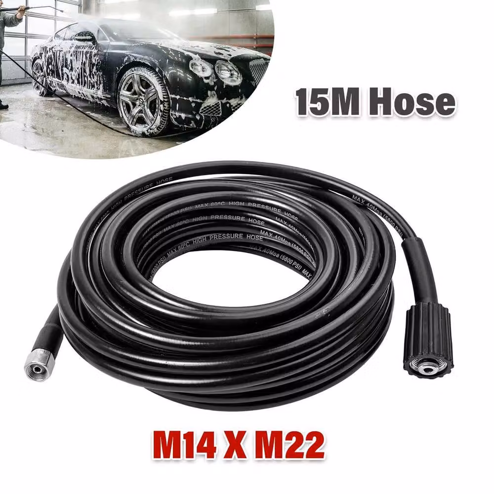 NESTLUNE Black High Pressure Washer Hose Pipe and Jet Wash Lance with Steel and Rubber Construction, 15m – 4