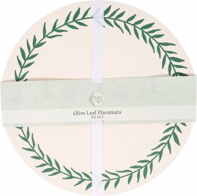 Pure Collection Beige Faux Leather Round Floral Placemats