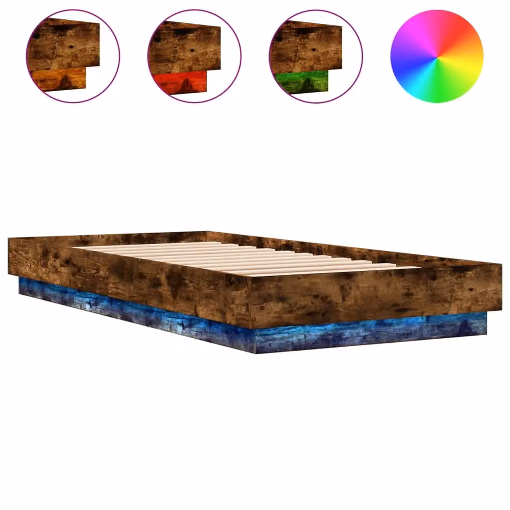 Berkfield Home Modern Bed Frame with LED Lights and USB Charging Port in Smoked Oak Brown, W: 100 cm, L: 200 cm – 2