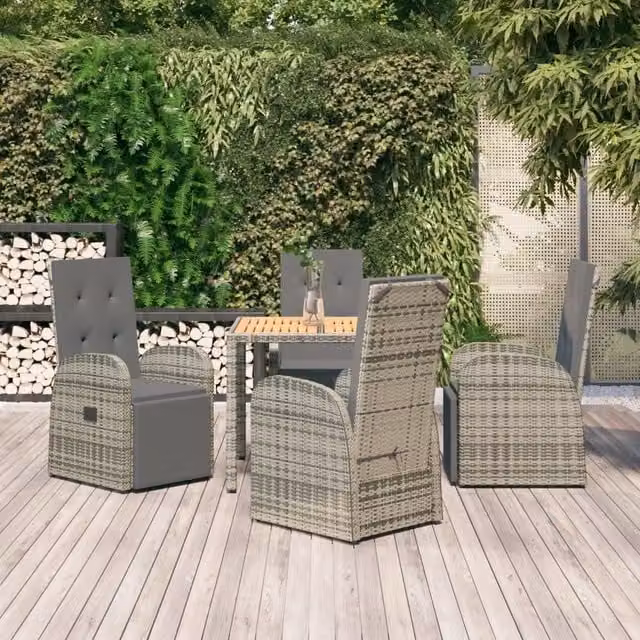 Berkfield Home 5 Piece Grey Poly Rattan and Solid Acacia Wood Garden Dining Set – 1