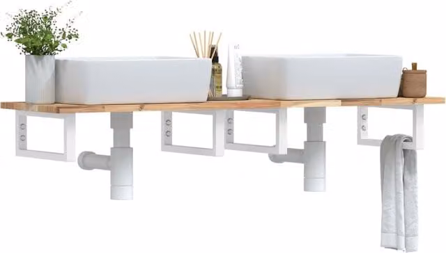 Berkfield Home Wall Mounted Basin Shelf in Brown Acacia Wood and Steel