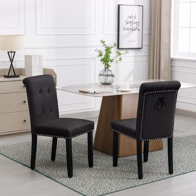 Home Touch Interiors Set of 2 Modern Black Velvet Dining Chairs