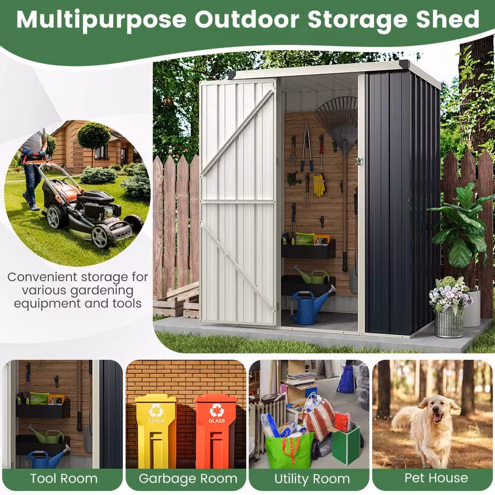 Costway Grey Galvanised Steel Garden Storage Shed with Lockable Door – 6