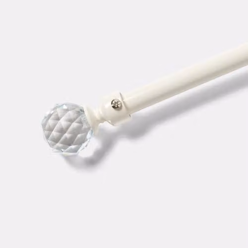 OHS Extendable Metal Curtain Pole with Crystal Ball Finials, 16mm Diameter, Beige/White – 2
