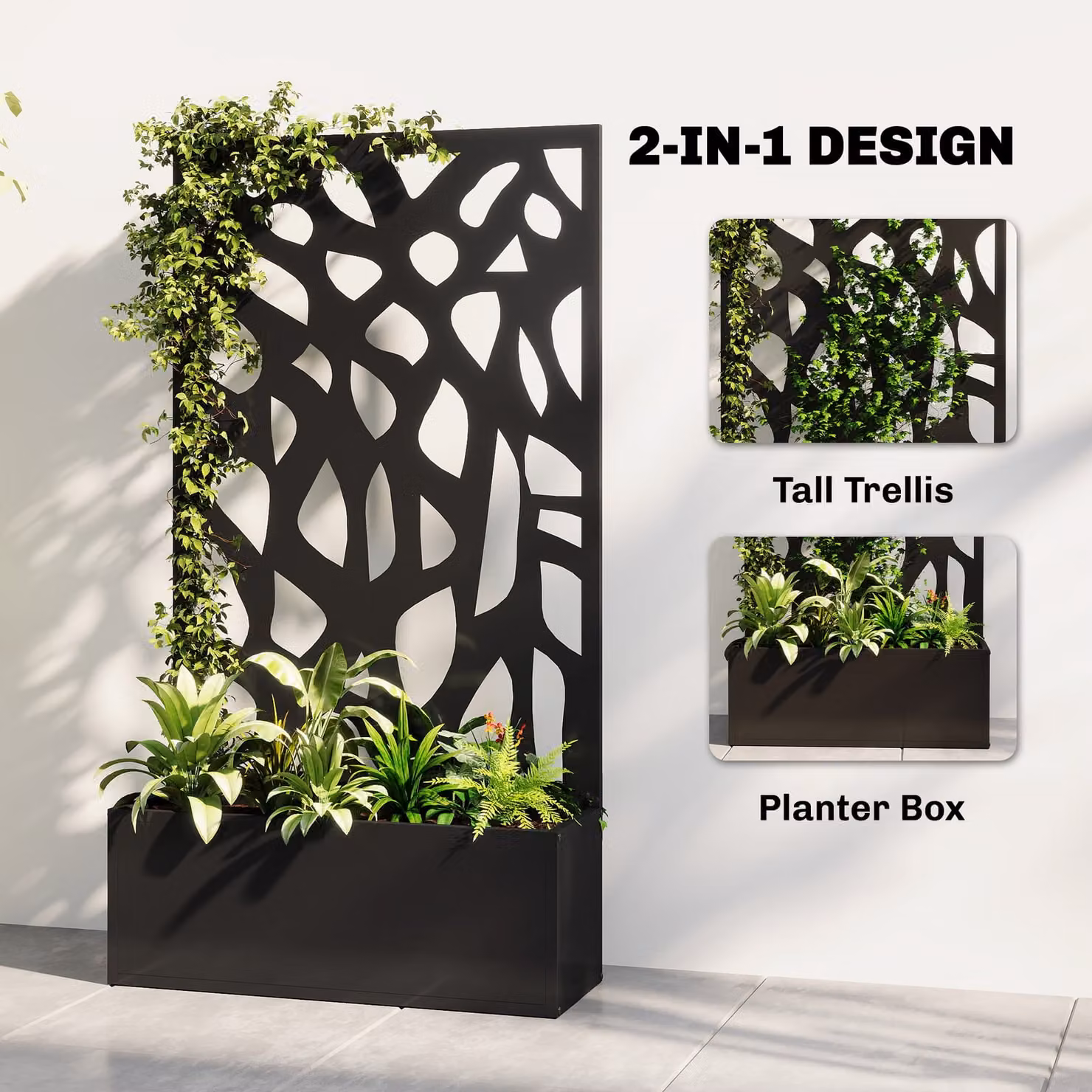 Outsunny Metal Raised Garden Bed with Trellis and Privacy Screen, Black Steel Outdoor Planter Box for Climbing Plants, W/D/H: 113 x 61 x 23 cm – 4