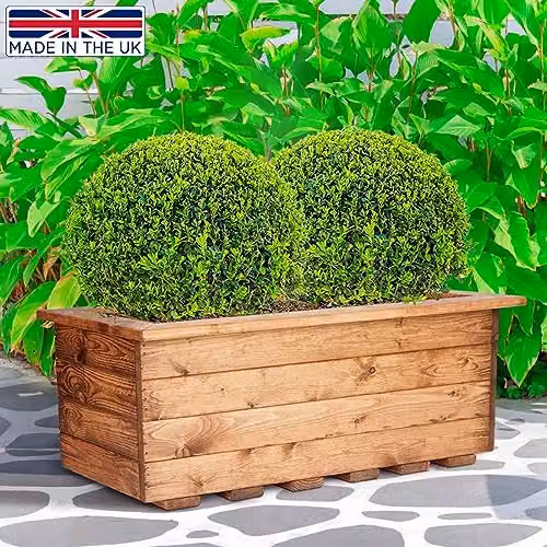 Hortico Set of 2 Brown Wooden Large Plant Pots and Garden Trough Planters, 57 cm – 5