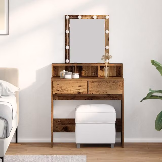 Berkfield Home Classic Dressing Table with LED Mirror in Brown Oak Wood Finish