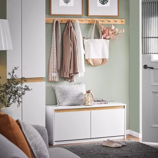 SoBuy White Modern Wood Entrance Storage Bench and Shoe Rack with Lift-Up Lid and Sliding Doors – 1