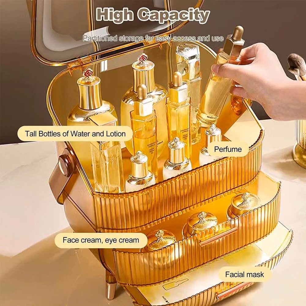 FORGEVIO Transparent Yellow Acrylic Makeup and Jewellery Storage Box with Lid and Handles, W: 50.0 cm – 3