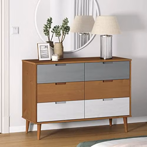 vidaXL MOLDE Chest of Drawers in Brown Solid Pine Wood, W: 113 cm, D: 40 cm, H: 80 cm – 2