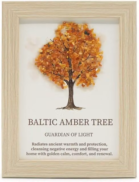 KDMD Tree of Life Framed Baltic Amber Gemstone Picture in Orange and Gold – 1