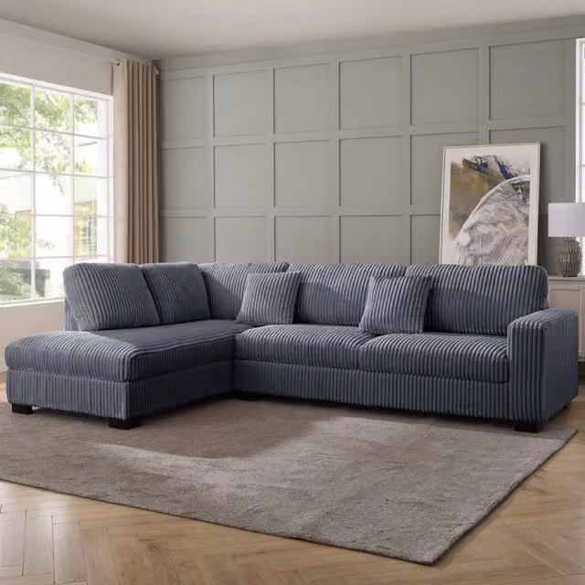 Tate Left-Hand Corner Sofa in Grey Teddy Jumbo Cord