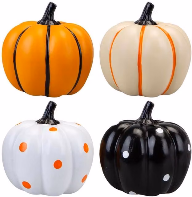 VFM e-Store Halloween Polyresin Pumpkin Tabletop Decorations, Pack of 4, Multicolour