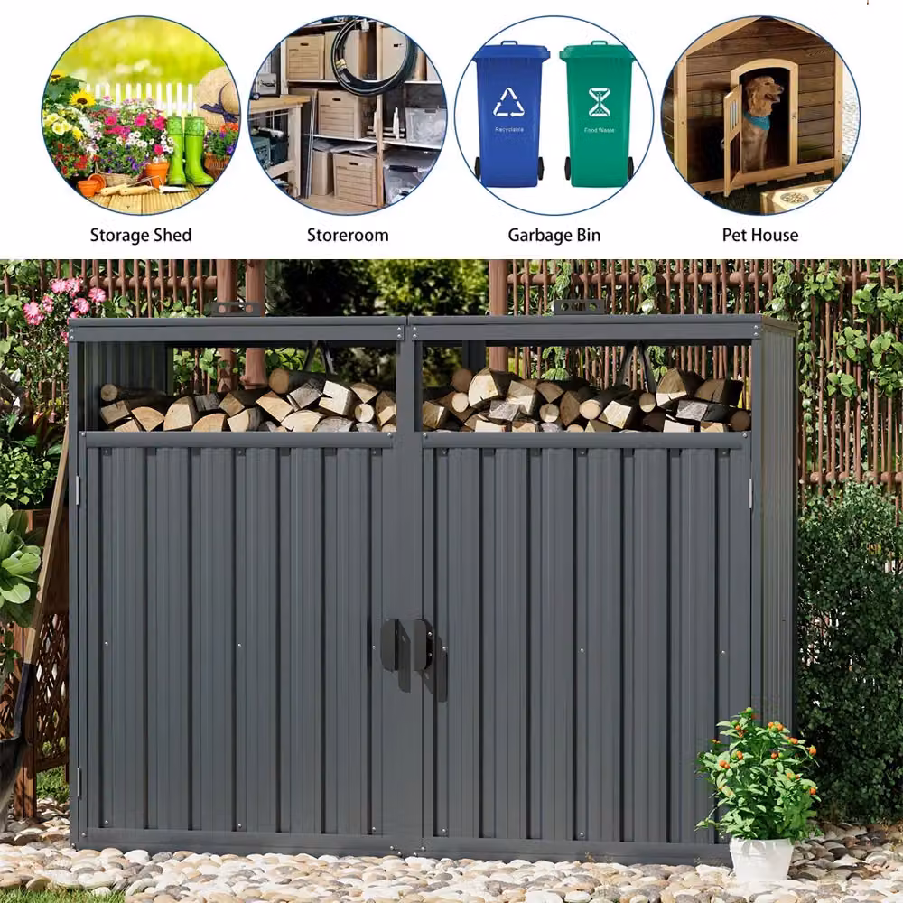 Living and Home Dark Grey Metal Outdoor Bin Store Garden Storage Shed – 3
