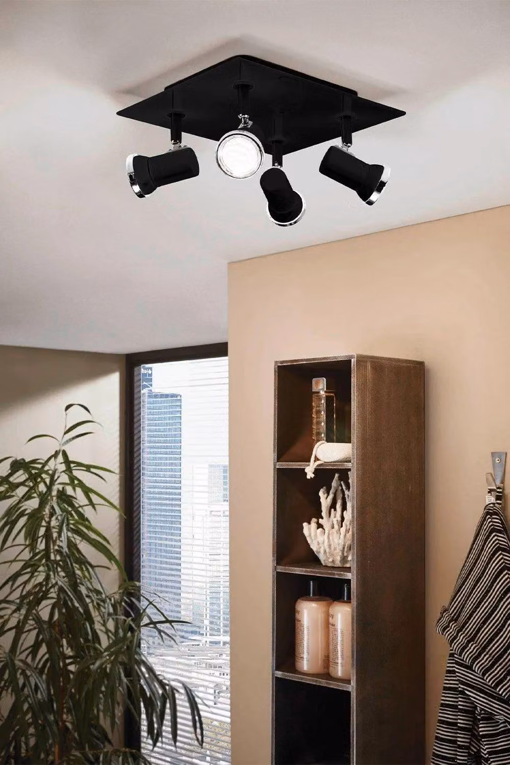 Eglo Tamara 1 4-Light Adjustable Metal Ceiling Spotlight in Black and Chrome with Transparent Glass – 2