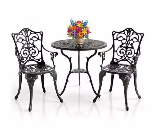Centurion TABREEZ 3-Piece Bistro Set, Black Powder Coated Aluminium Garden Furniture with Round Table and 2 Chairs – 1