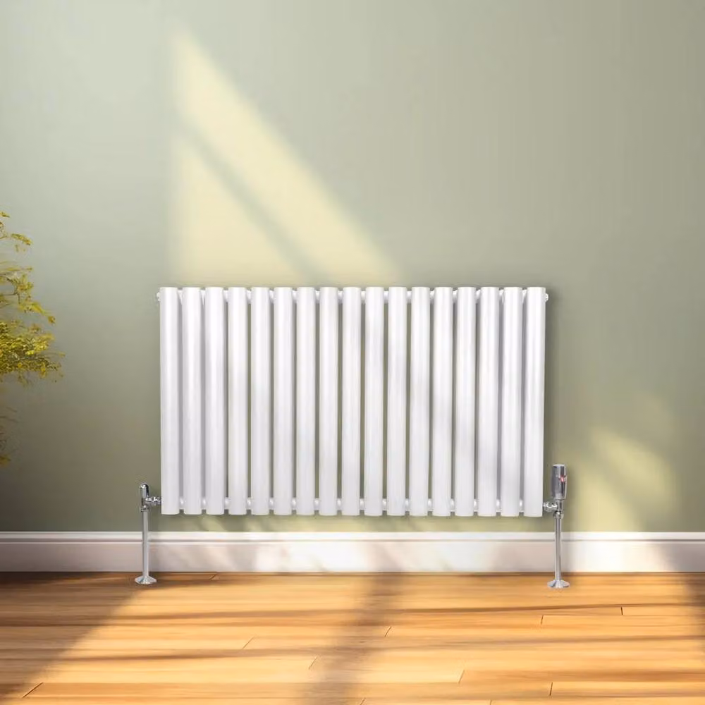 Monstershop Oval Column Radiator with Thermostat Head and Valves, White, H: 102 cm, W: 60 cm – 2