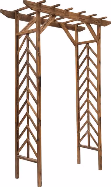 Outsunny Brown Wooden Garden Arbor with Pergola Style Roof and Trellis Support – 1