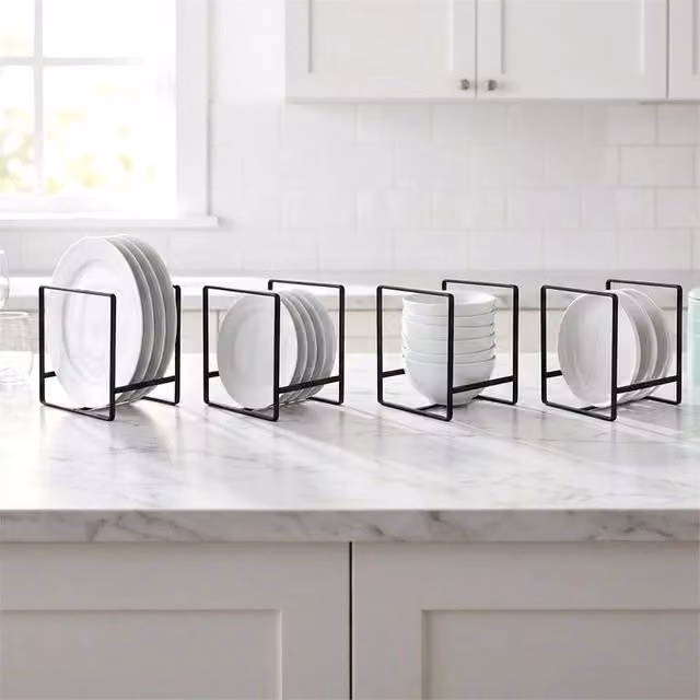 Nordara 4 Pack Square Metal Plate Rack Storage Holder in Black