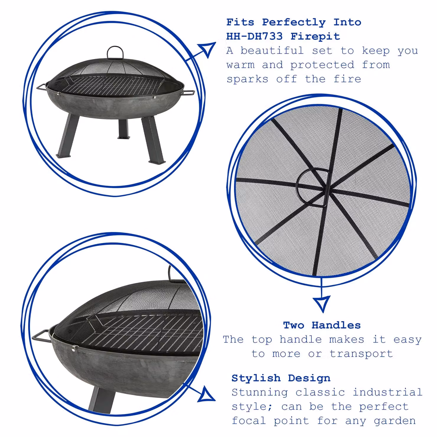 Harbour Housewares Black Steel Mesh Fire Pit Spark Guard Safety Dome with Handle, Diameter: 72.5 cm – 2