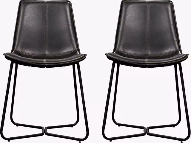 Perch & Parrow Set of Two Modern Anthracite Synthetic Leather Cantilever Dining Chairs with Upholstered Frame