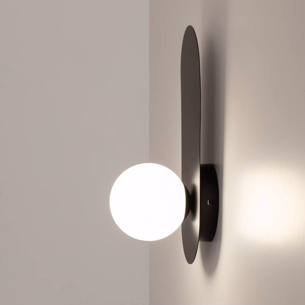 Netlighting Bao Modern Globe Wall Light in Black with White Glass Shade and G9 Bulb Holder – 3