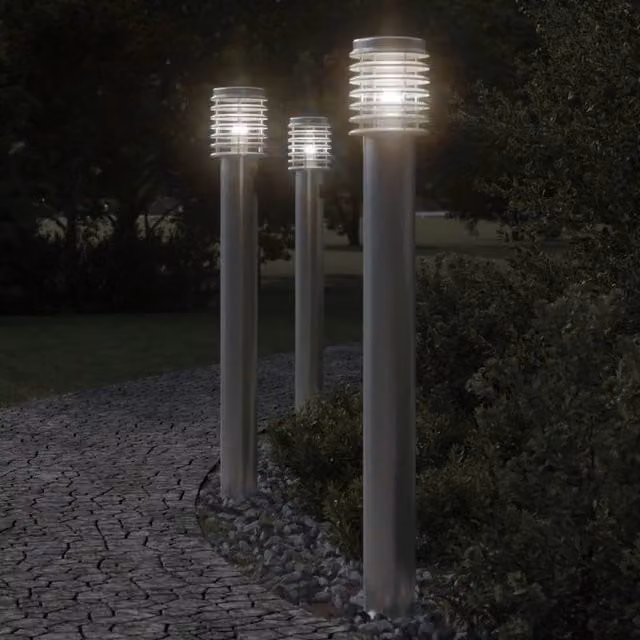 Berkfield Home Silver Stainless Steel Outdoor Floor Lamp, Height: 110 cm