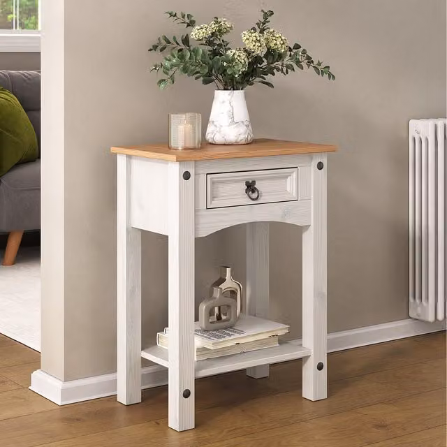 Mews Rectangular Pine Console Table in White and Black