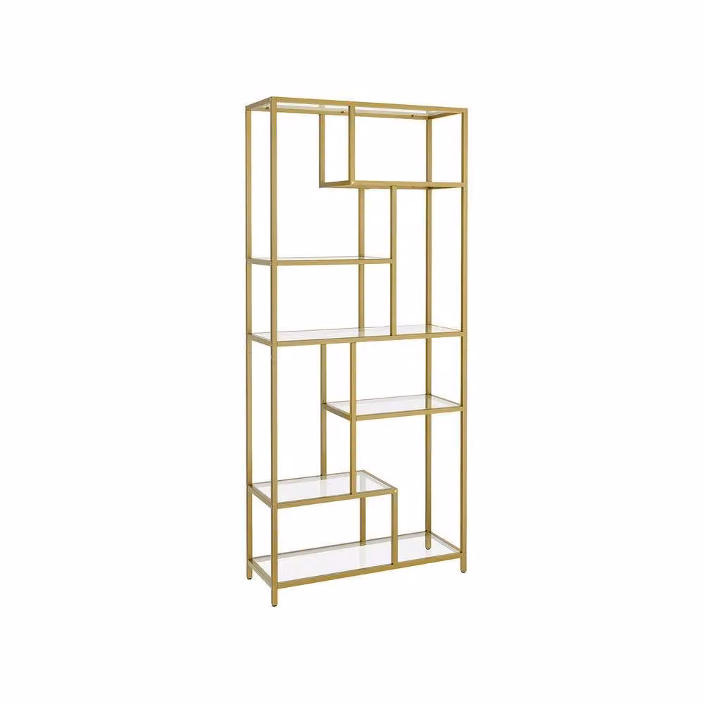 Pirlo Plush 6 Tier Gold Tempered Glass and Metal Shelving Unit H 180 x W 30 x D 30 cm – 3
